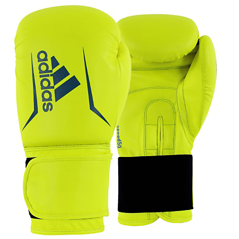 Yellow boxing gloves with Adidas logo on a white background