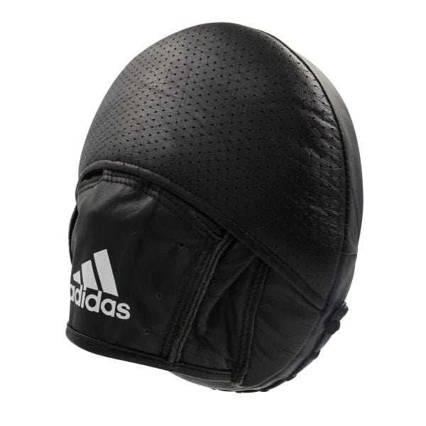 Black leather hat with adidas white logo.