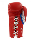 Red boxing glove with white laces.