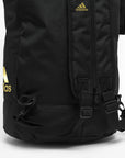 Black Adidas sack bag with yellow logo.