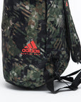 Camouflage backpack with strap, suitable for boxing accessories.