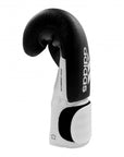 Black and white adidas Hybrid 200 leather boxing glove.