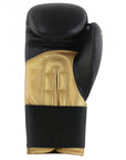 Adidas Hybrid 100 black and gold boxing glove, 14 oz, for men and women.