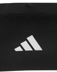 A black adidas Taekwondo Iranian Shield double hand kick pad target with the brand's logo in white.