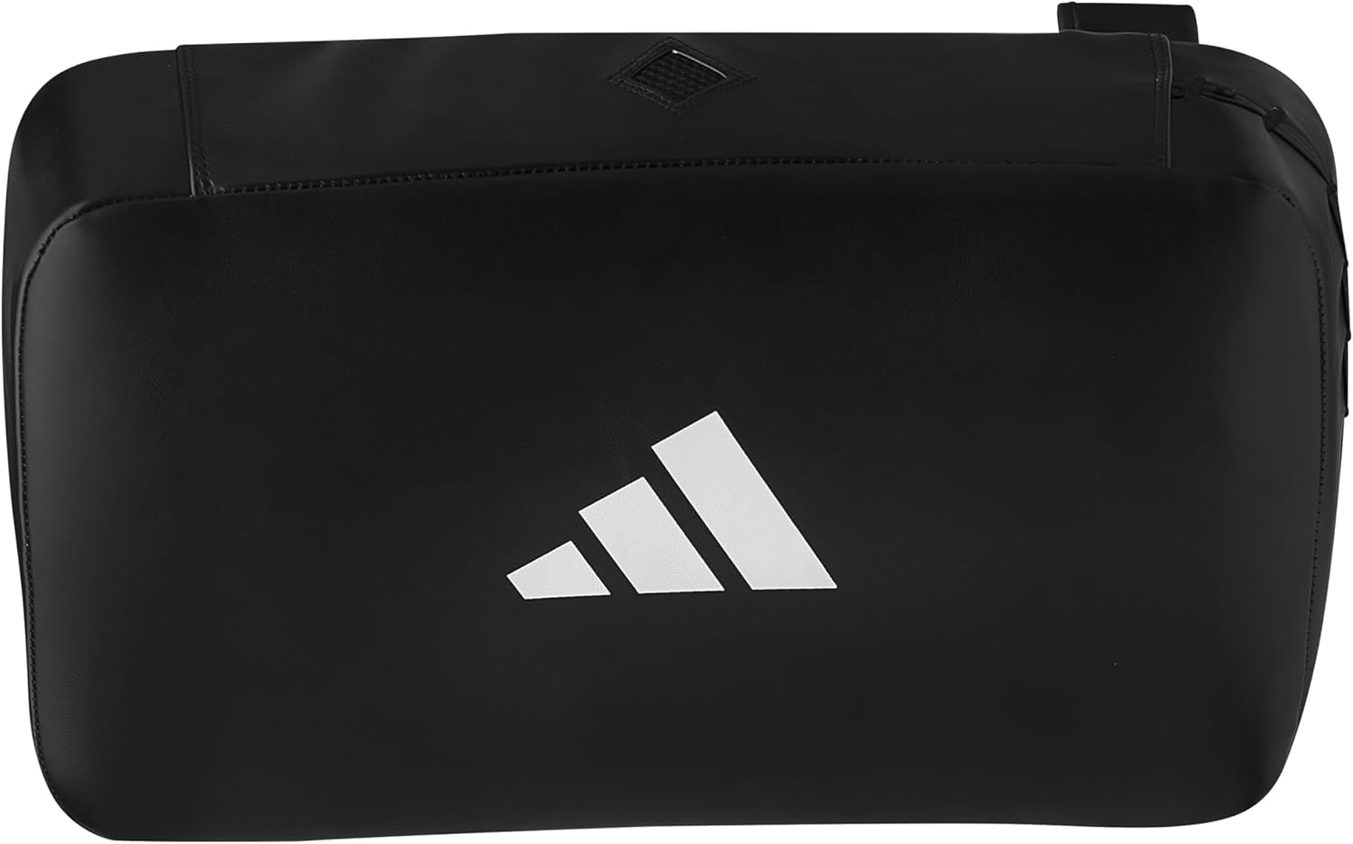 A black adidas Taekwondo Iranian Shield double hand kick pad target with the brand's logo in white.