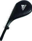 Black Adidas boxing pad on a white background
