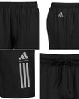 Black shorts with Adidas logo and branding on a white background
