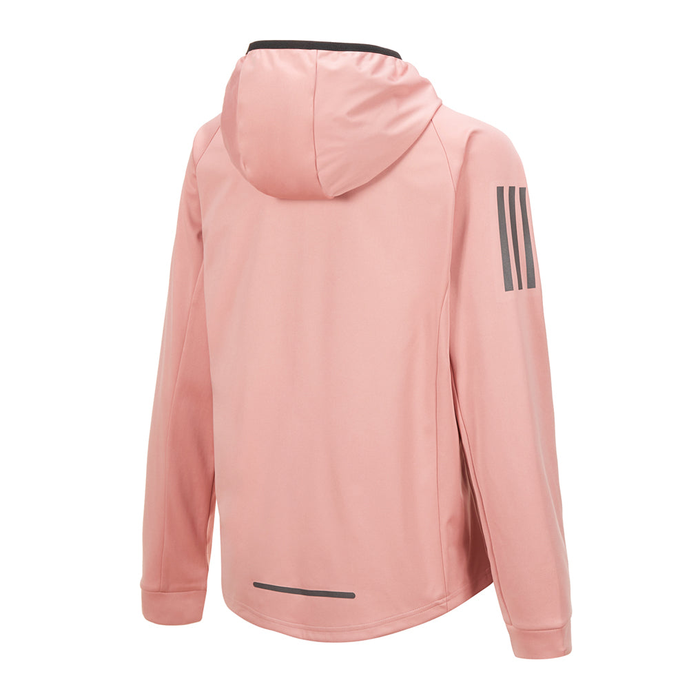 Pink jacket with a hood on a white background.