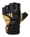 Black and gold boxing glove designed for grappling and cardio boxing.