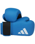 Blue boxing gloves with Adidas logo on a white background