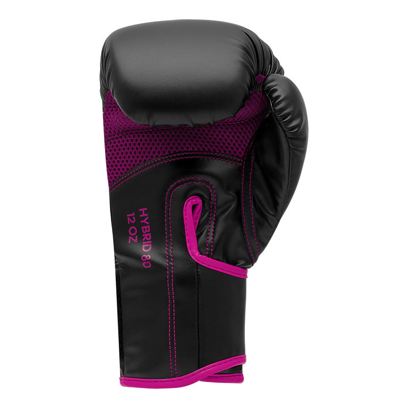 Black and pink Adidas Hybrid 80 boxing glove.