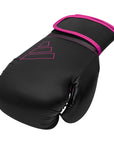 Black and pink Adidas Hybrid 80 boxing glove.