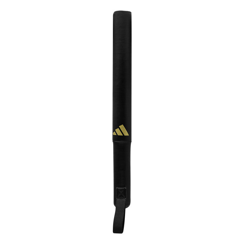A black adidas PRO Striking stick with an ergonomic handle and a nylon strap.