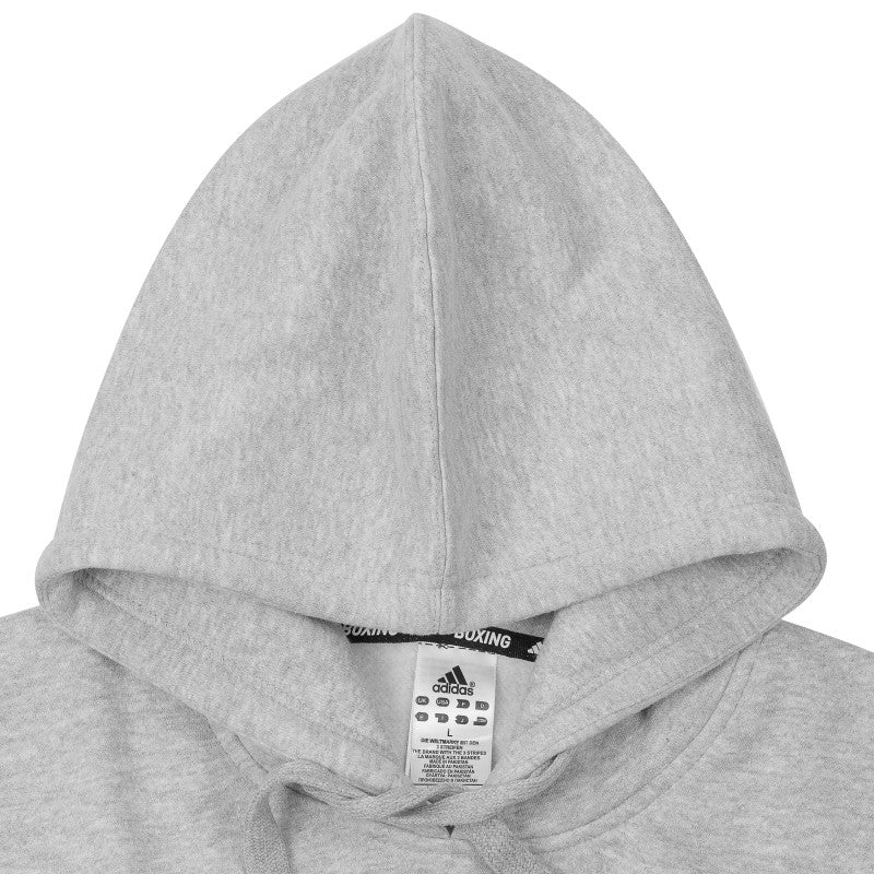 Gray hoodie with Adidas label on a white background