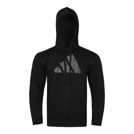 Black hoodie with a logo on a white background