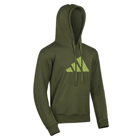 Green hoodie with a lime green adidas logo on a white background