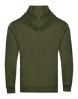 Green hoodie shown from the back on a white background