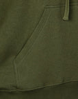 Close-up of a green hoodie with a pocket