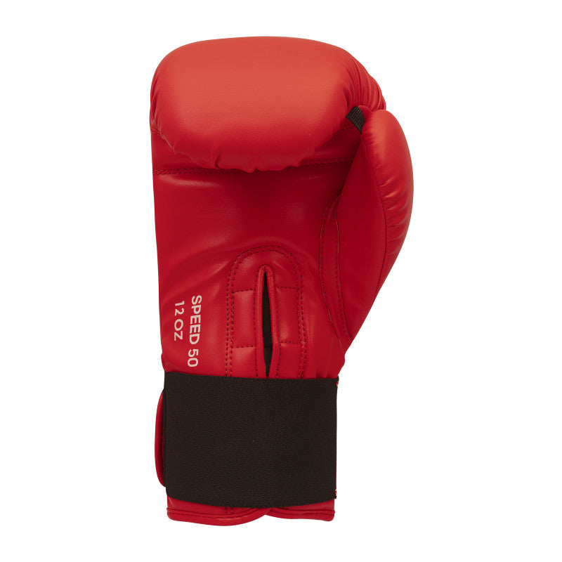 Red boxing glove with black trim, adidas FLX 3.0 Speed 50.