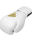 White boxing glove with gold logo, Adidas FLX 3.0 Speed 50.
