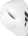 White boxing glove with black stripes for pro boxing.