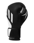 Black boxing glove with white accents on a white background