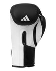 Black and white boxing glove with Adidas logo on a white background