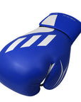 Blue boxing glove with white stripes on a white background