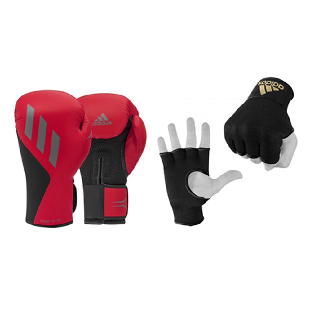 Pair of adidas Speed Tilt 150 boxing gloves in bundle deal.