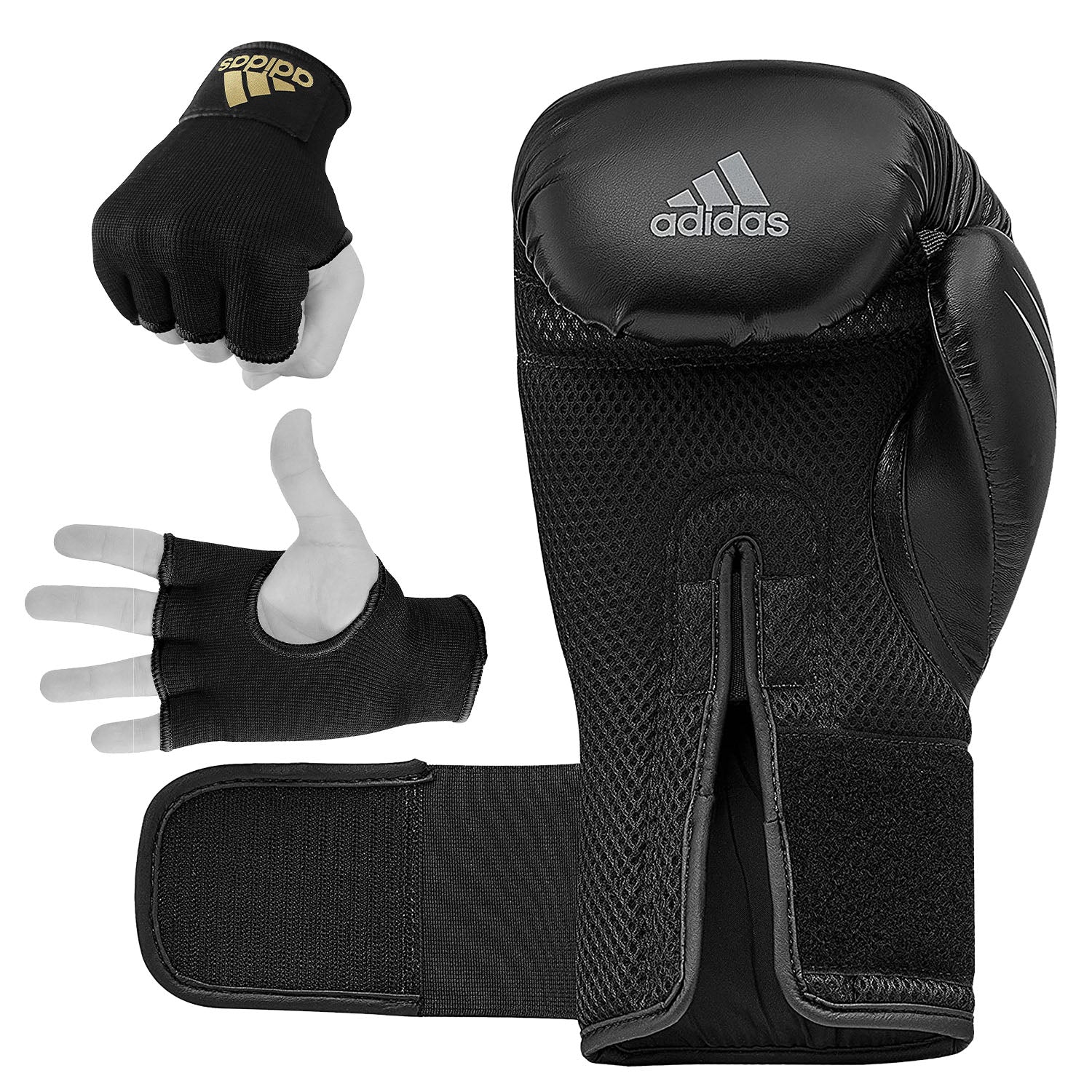 Black Adidas Speed Tilt 150 boxing glove with inner gloves.