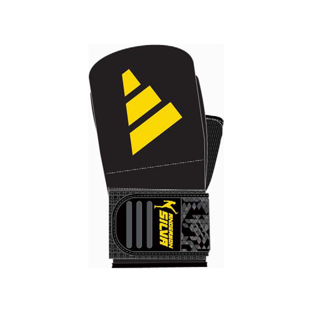 Black boxing glove with yellow logo, Adidas x Anderson Silva.