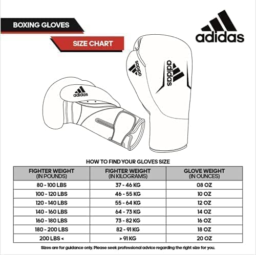 Diagram of boxing gloves size chart.