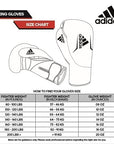 Diagram of boxing gloves size chart.