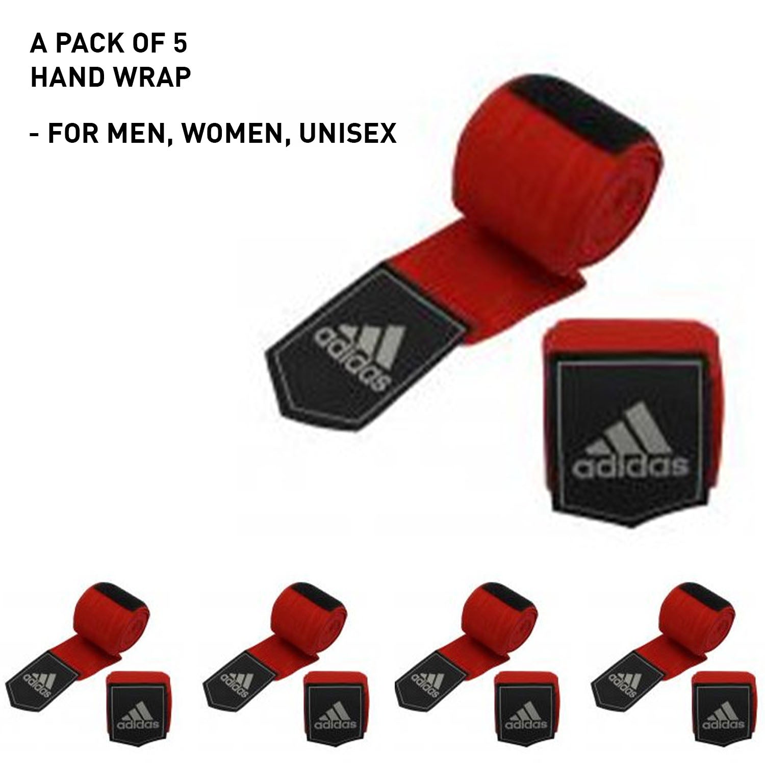 Red and black Adidas boxing hand wrap laying flat.