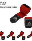 Red and black Adidas boxing hand wrap laying flat.