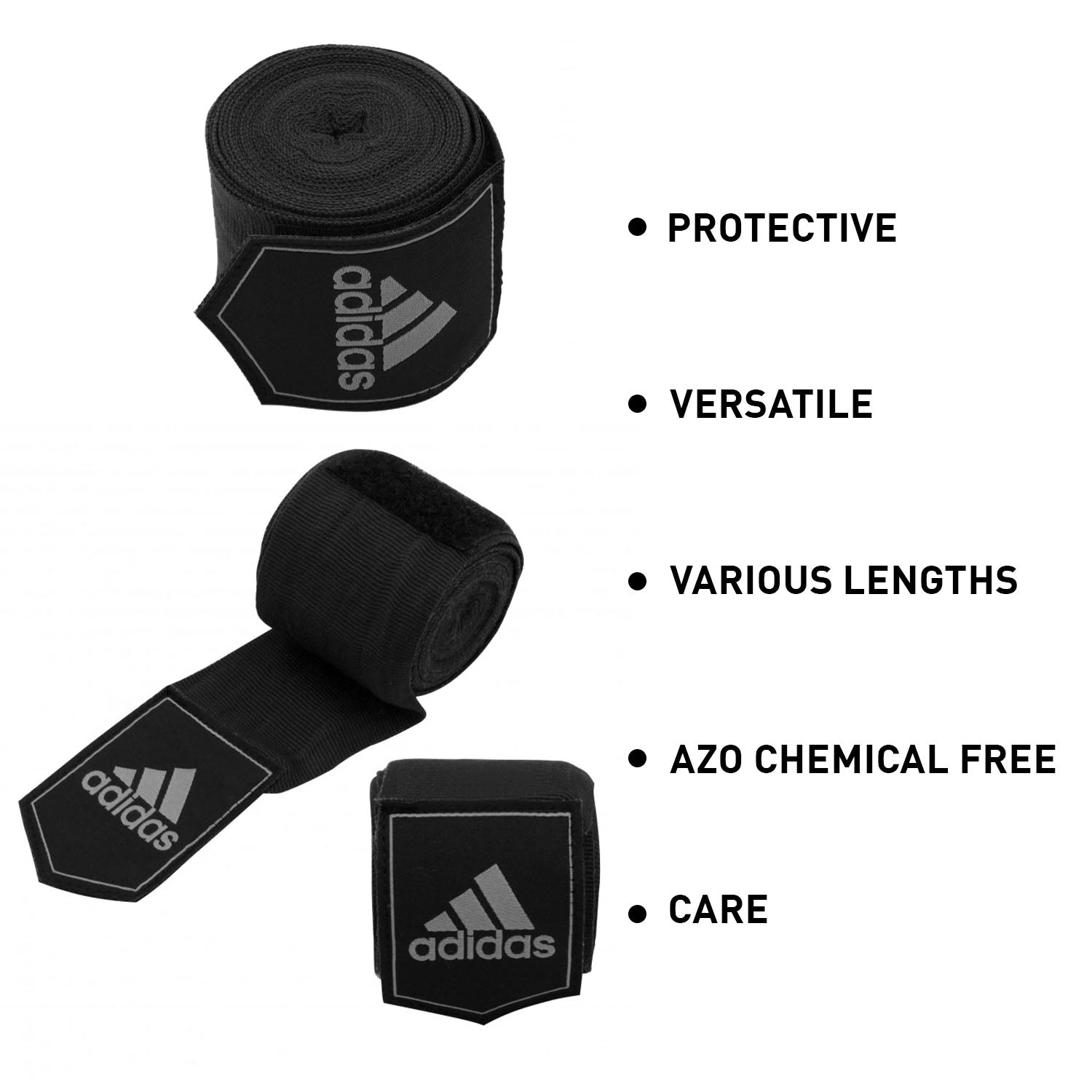 Close-up of black bandages for boxing hand wraps bundle deal.