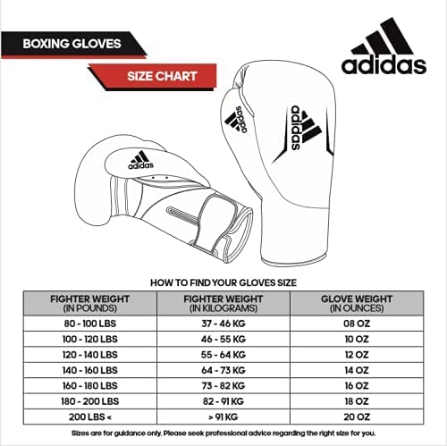 Boxing gloves size chart diagram for accurate fitting.