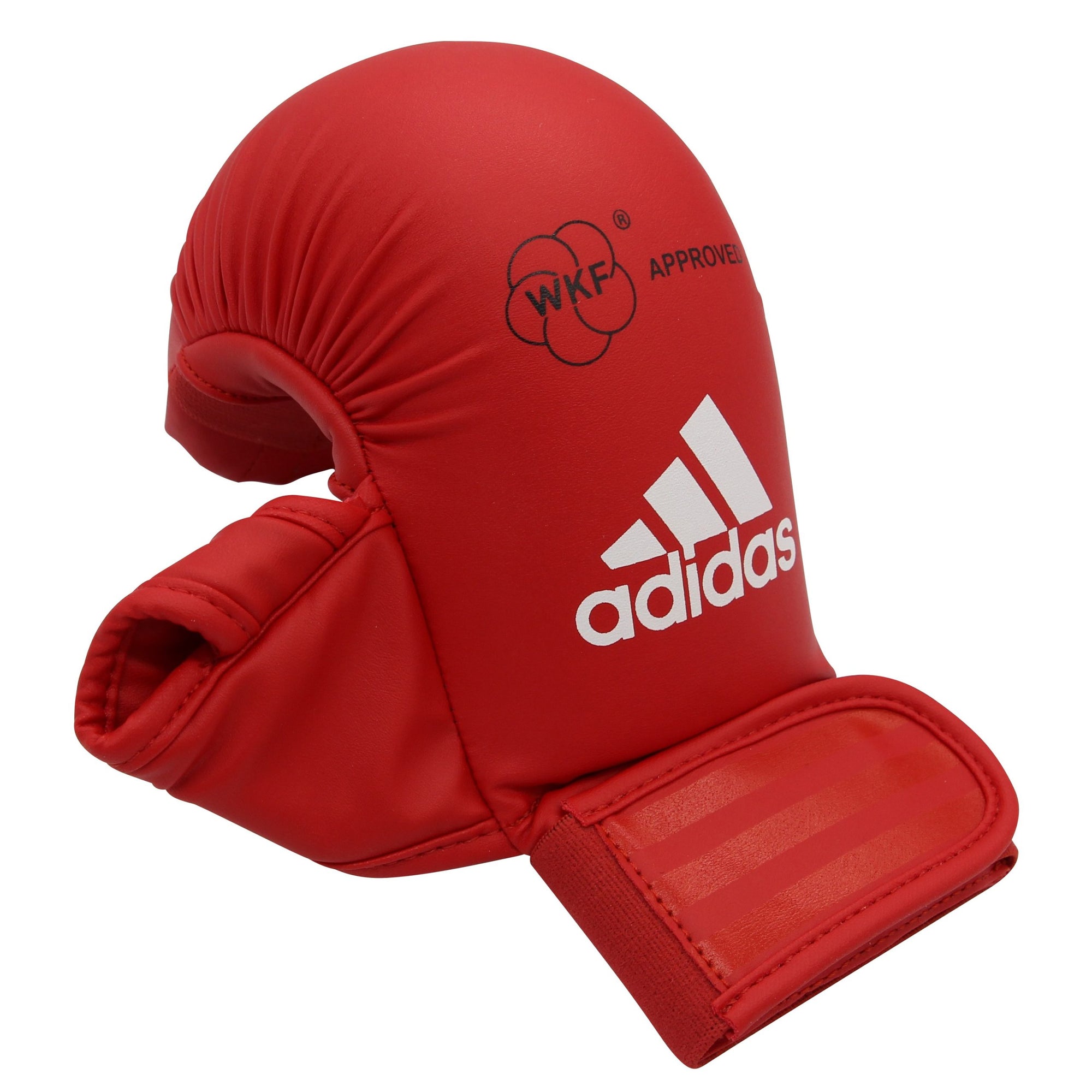 Red boxing glove with white text, size XL, adidas WKF approved mitt.