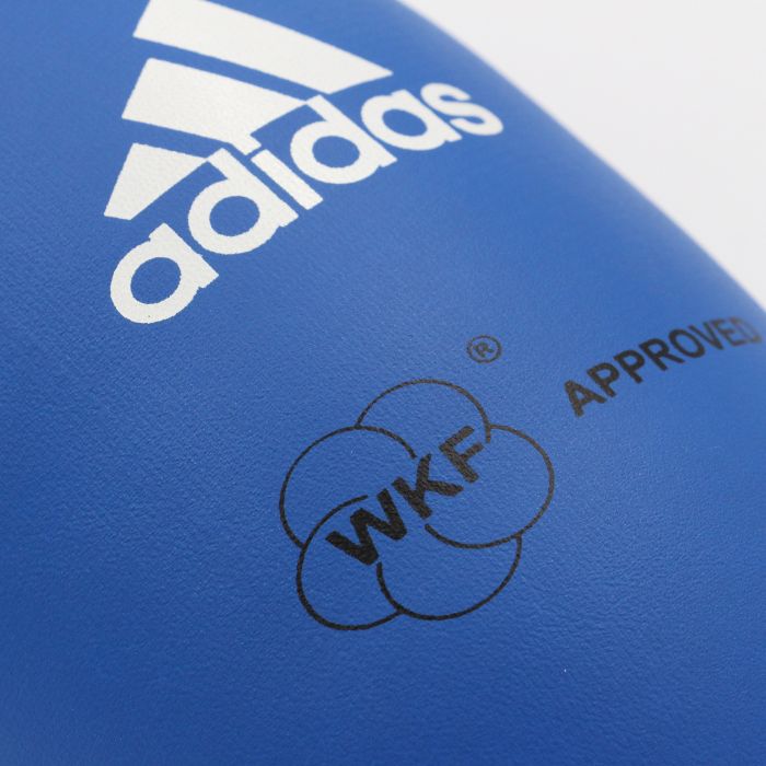 Close up image of blue karate glove, large size.