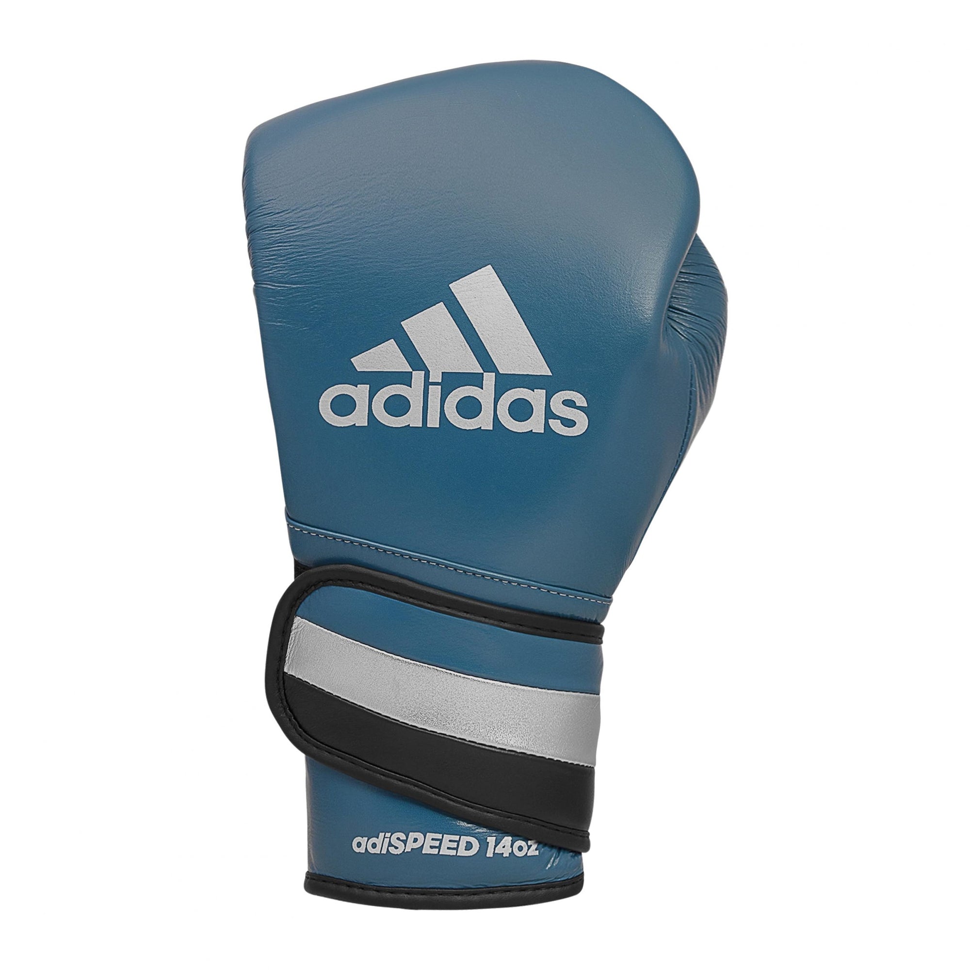 Blue boxing glove with silver stripes, genuine leather.