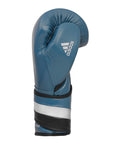 Blue boxing glove with white stripes, 16 oz size.