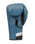 Blue boxing glove on white background, 14 oz size.