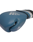 Blue boxing glove with white stripes, 14 oz size.