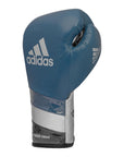 Blue boxing glove with silver trim.