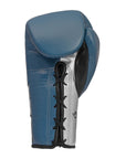 Blue boxing glove with black laces.