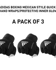 Black gloves with white text, part of adidas boxing deal.