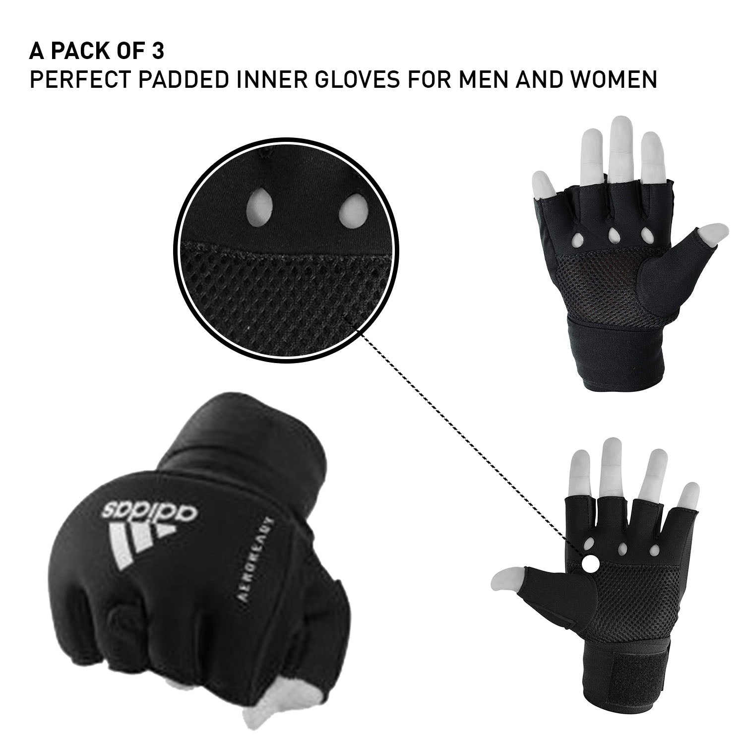 Black gloves with white fingers for boxing.