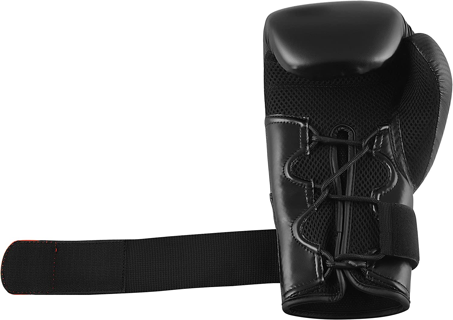 Black boxing glove with a strap closure, 10 oz size.