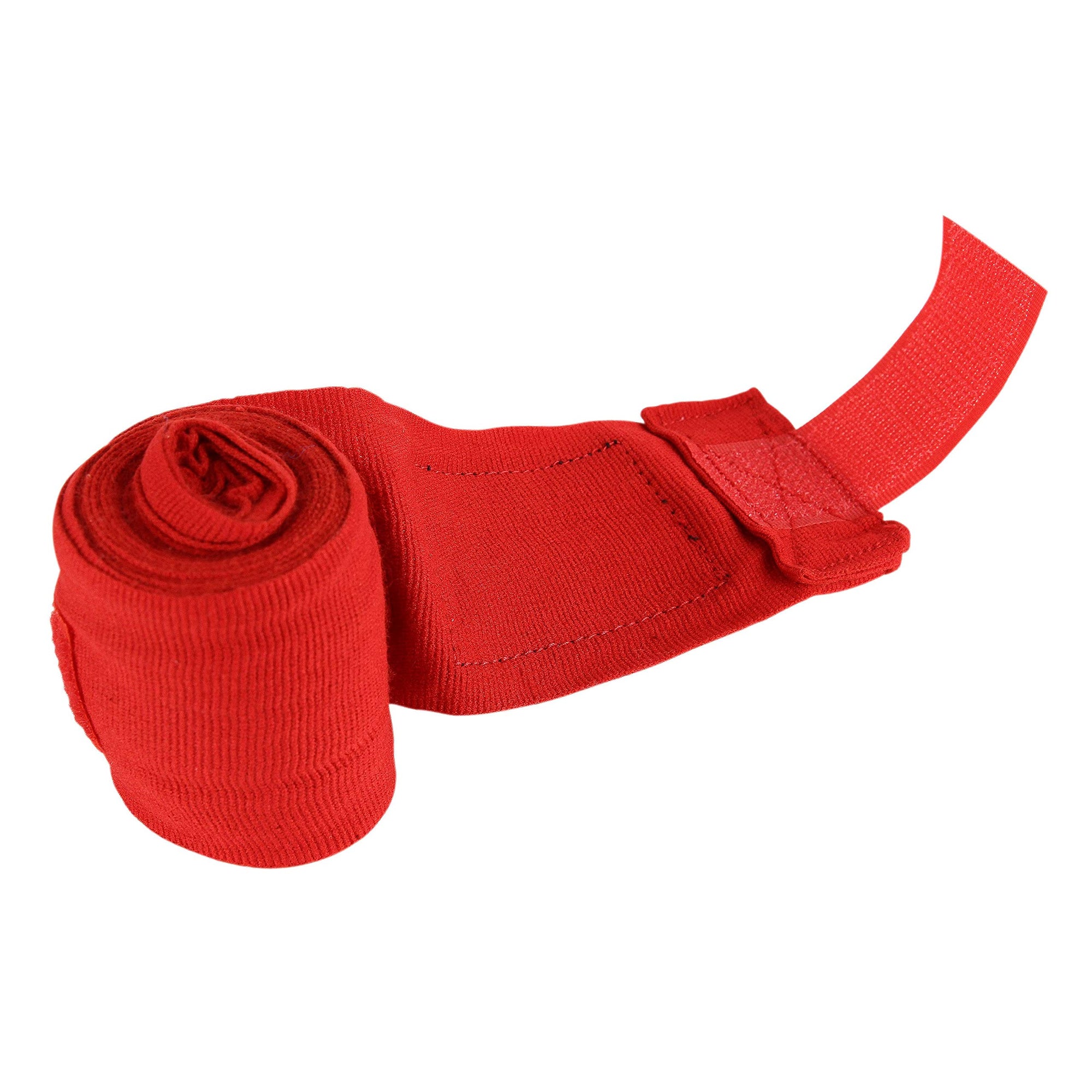 Red bandage on a white background for boxing hand wrap.