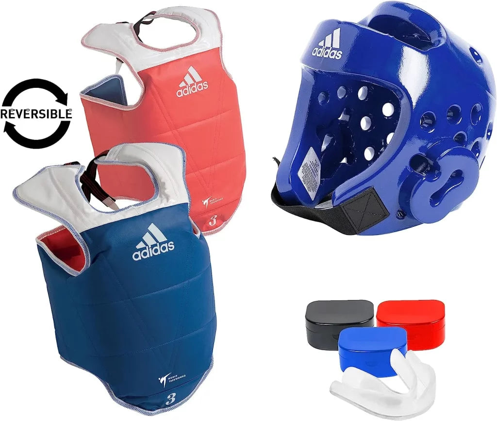 Image of adidas Taekwondo sparring gear set collage.